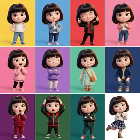 Stylized 3D Doll Character Sheet Concept Art