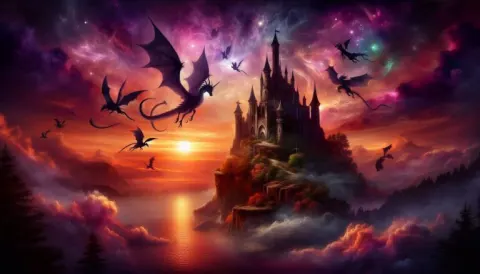 Dark Fantasy Sunset Scene Silhouette