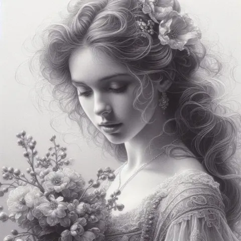 Silverpoint Style Portrait of Woman