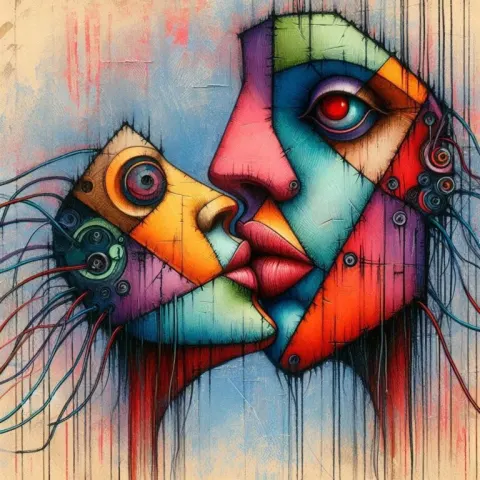 Abstract Beauty Lady with Mixed Media Face