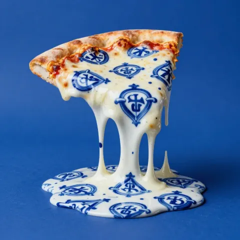 Surreal Studio Photograph of Pizza Slice with Molten Cheese Substance