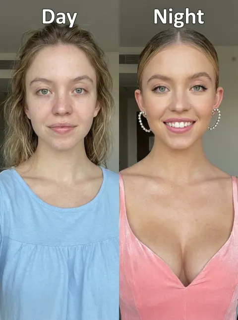 Sydney Sweeney Before and After Makeup Comparison