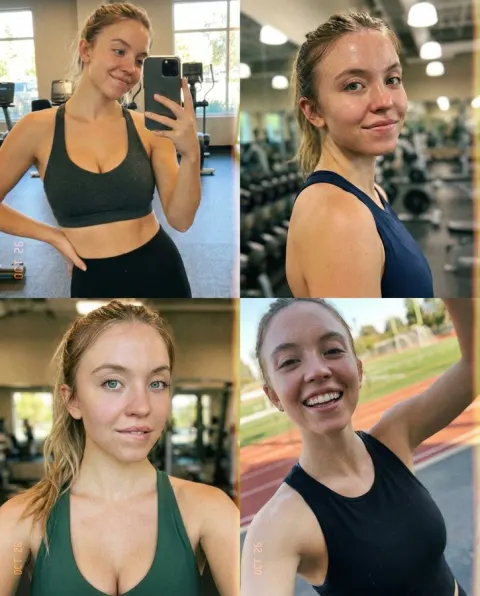 Sydney Sweeney Sports Selfie Collage 2x2 Grid