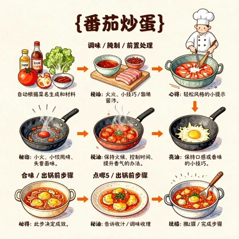 Tomato Scramble Hand-Drawn Recipe Infographic