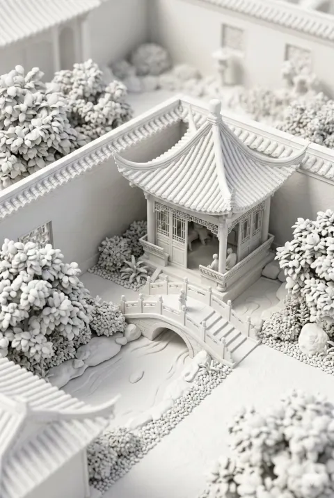 Traditional Chinese Garden Courtyard Corner Close-up