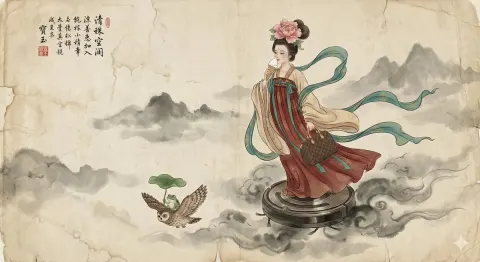 Traditional Gongbi Ink and Color Painting: Fairy and Roomba