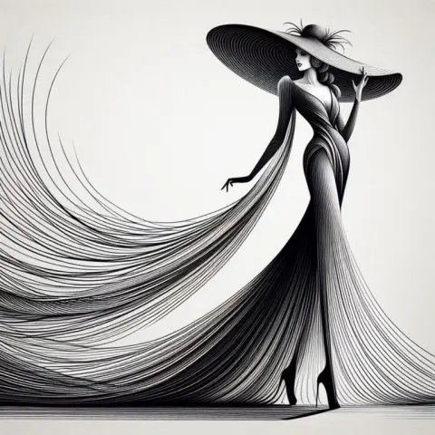 Black-and-White Tall Woman in Criss-Cross Lines