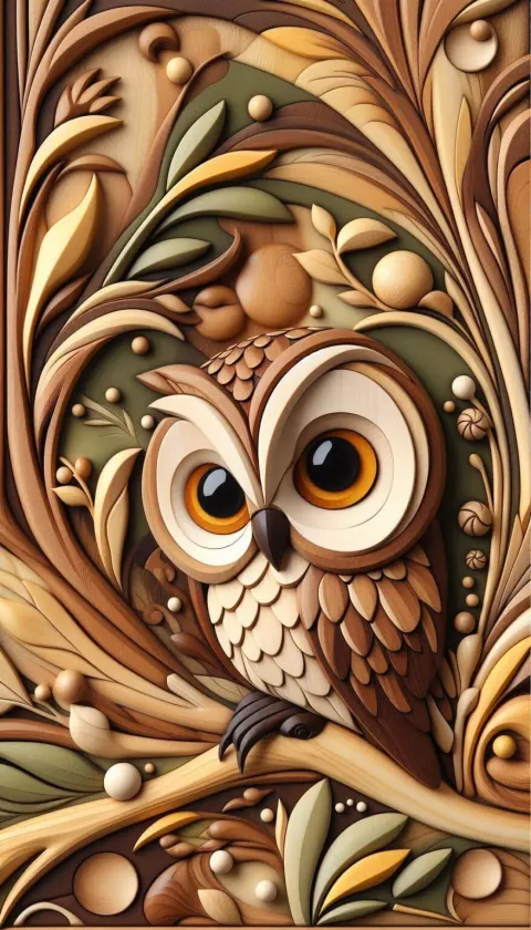 Enchanted Owl Intarsia Woodworking Design