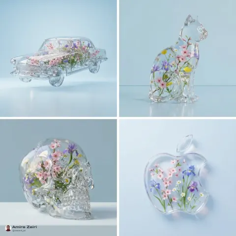 Transparent Object with Spring Flowers in Hyper-Realistic 3D Render