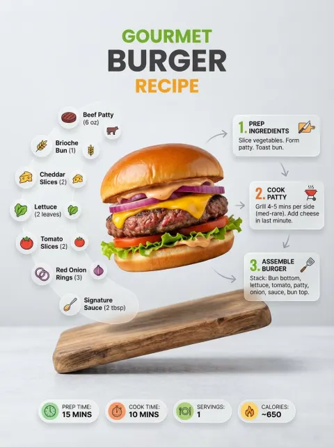 Ultra-clean modern recipe infographic with dynamic layout
