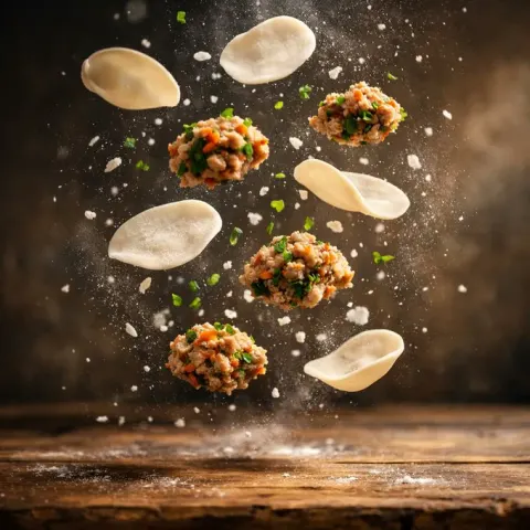 Ultra-realistic cinematic dumpling photography
