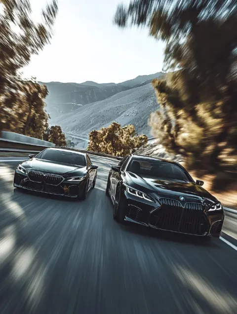 Luxury Cars Driving Side by Side