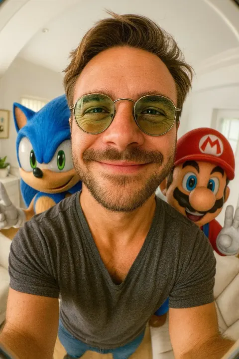 Ultra-realistic Selfie with Sonic and Mario in Vertical 9:16 Format