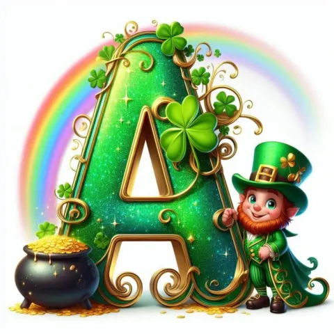 Green Sparkle Letter with Leprechaun