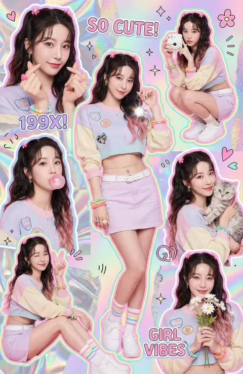 Vibrant Y2K scrapbook poster aesthetic, artistic and visually engaging