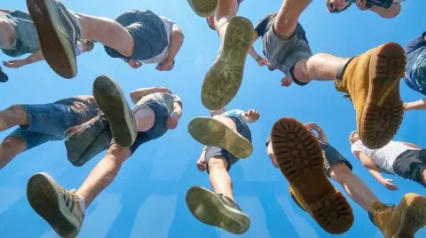 View from under a transparent plexiglass plane