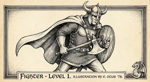 Vintage RPG Character Line Art