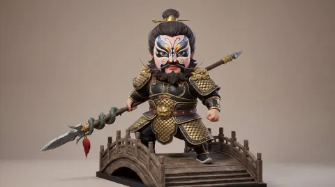 Wu Jing Style Q-version Zhang Fei Action Figure with Butterfly Makeup