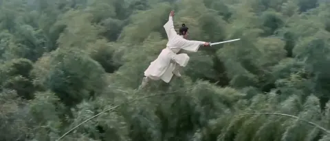 Wuxia Swordsman in Bamboo Forest, King Hu Director Style, Ink Wash Aesthetics