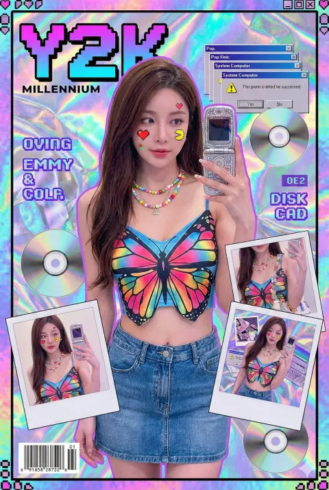 Y2K Retro Fashion Collage with High Saturation, Fashion Magazine Cover Feeling