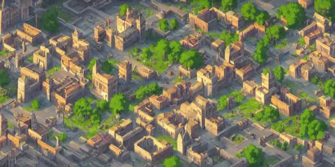 Rpg Isometric Top View of a Lovely Anime Medieval Fantasy Port City Jrpg