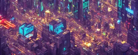 Cyberpunk City Isometric 3d