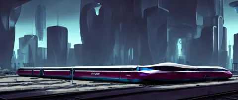 Futuristic City Center with 8 9 0 J Maglev Train in Background