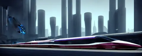 Futuristic City Center with 890J Hypersonic Maglev Train