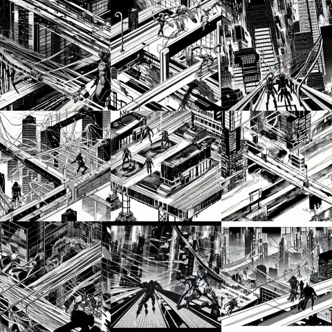 Black and White Avengers Fight Each Other on the Bridge with Wires and Monsters