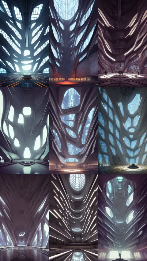 Inside of a Large Monument Decorated with Cyberpunk Motifs