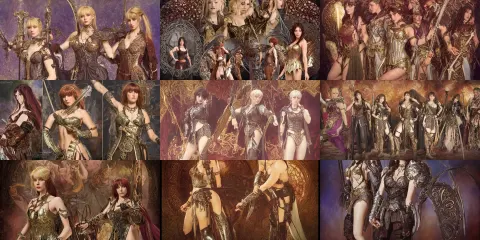 Paintings of Cinematic Stills from the Soulcalibur and Xena Warrior Princess Crossover