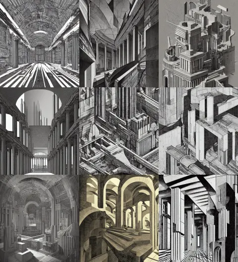 Illustration in the Style of Hugh Ferriss and Giorgio De Chirico