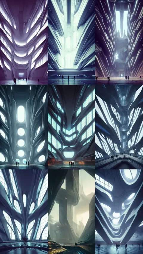 Inside of a Monument with Cyberpunk Motifs