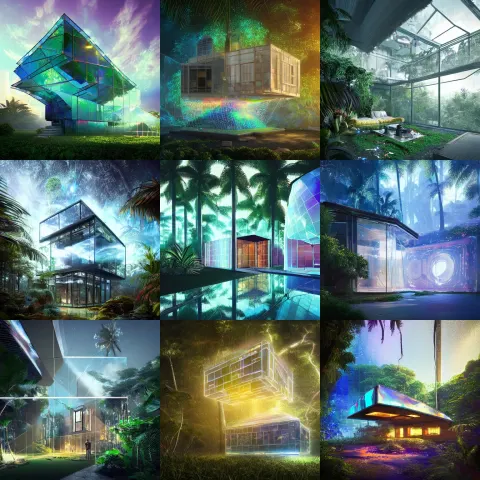 Beautiful Cubic Sci-fi House Made of Shattered Glass in a Tropical Rainforest