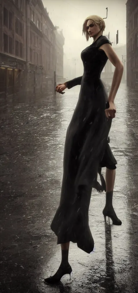 Beautiful Annie Leonhart Running on High Heels with Open Toe in Dunwall City