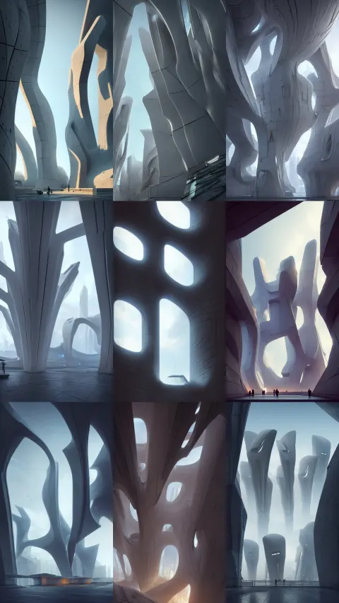 Pods Attached to the Walls of a Monument with Cyberpunk Motifs