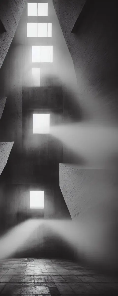 Hyper Realistic Interior Brutalist Building