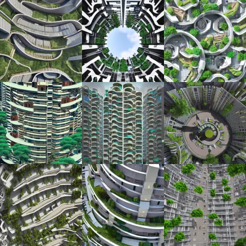 Matte Painting of the Bird's Eye View of Circle Shaped Apartment Building