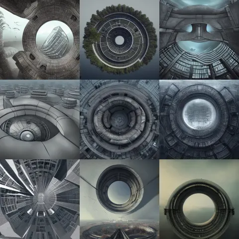 Matte Painting of the Bird's Eye View of Circle Shaped Building