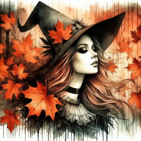 Magical Halloween Forest Girl Illustration