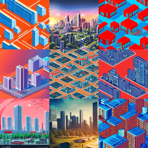 Futuristic Cityscape Large Brutalist Buildings