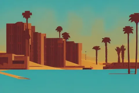 Brutalist Building in a Desert Oasis