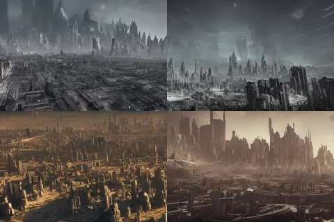 Brutalist City in an Arcing Central Pattern in a Dark Gritty Imperial Sci Fi Realm