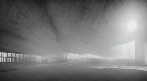 Realistic Interior of a Soviet Brutalist Architecture Building