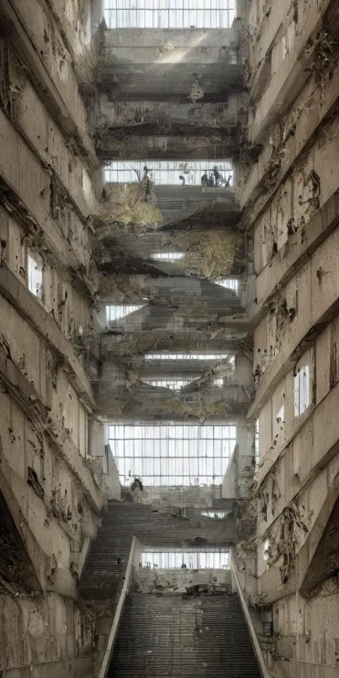 I Climb Up on the Endless Stairs Inside This Decayed Hitech Brutalist Building