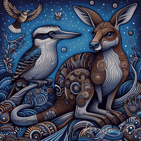 Dot Art Kangaroo and Kookaburra Scene