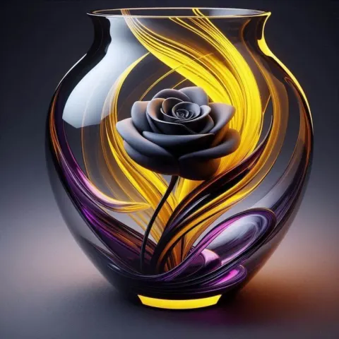 Black Rose in Artistic Glass Vase