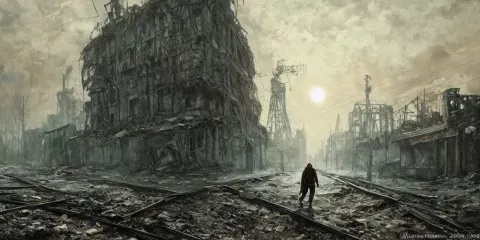 Ghoul Roaming an Abandoned Russian Factory as Concept Art for Metro Exodus