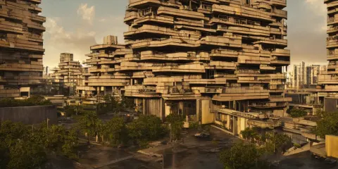 Brutalist Yellow and Black Concrete Cyberpunk with Red and Orange Glow