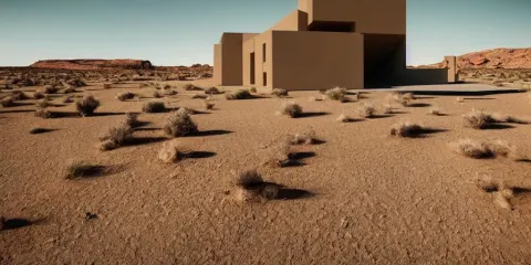 Brutalist Building in a Stunning Desert Landscape Inspired